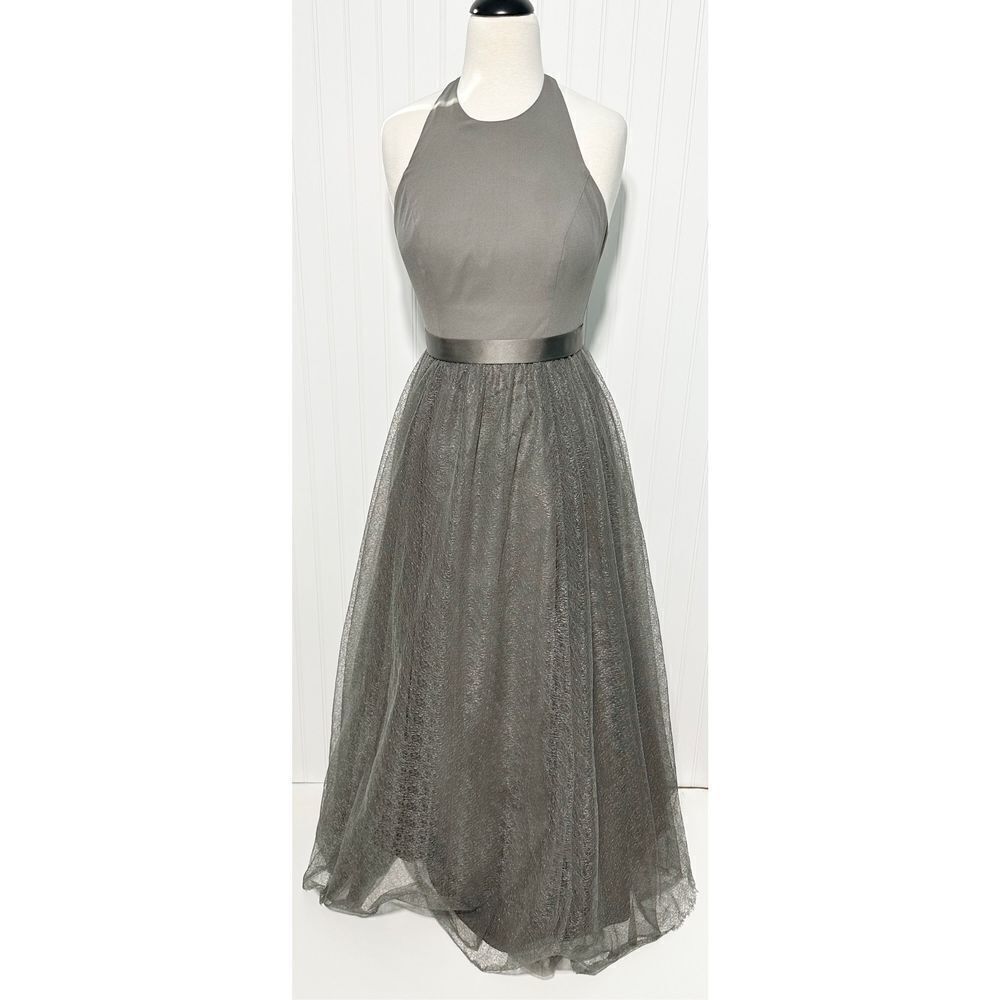 WHITE by Vera Wang Halter Neck Gown Prom Bridesmaid Dress Charcoal Gray Size‎ 4